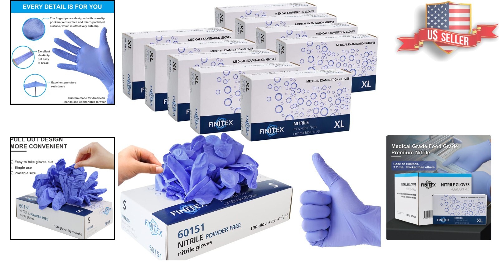 Latex-Free Ice Blue Nitrile Gloves – 1000 PCS, Ideal for Medical & Cleaning