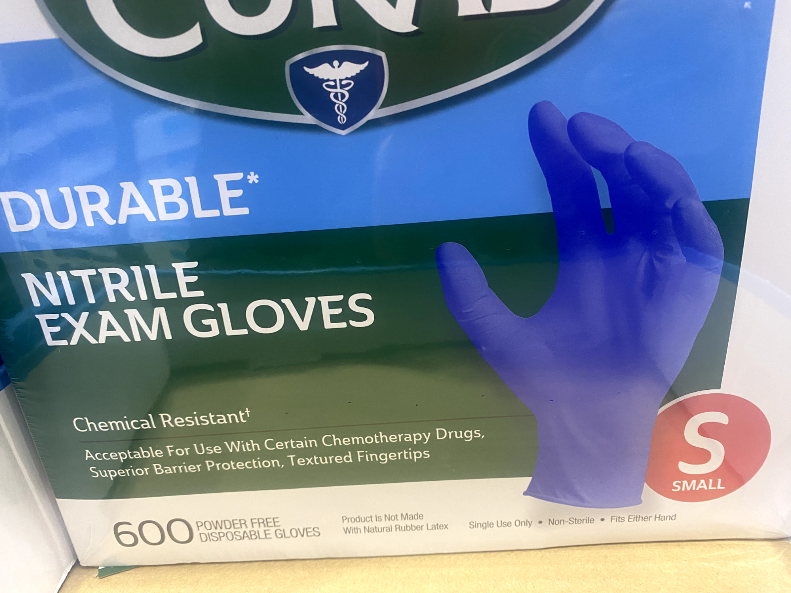 Curad Durable Nitrile Exam Gloves Chemical Resistant 600 Pack Small/Medium/Large