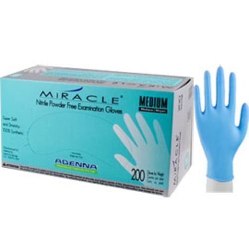 Adenna Miracle MEDIUM Nitrile Exam Gloves: Powder-Free, Textured, Blue. Box