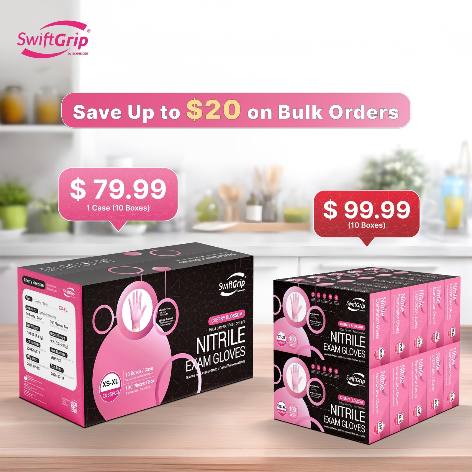 SwiftGrip Pink Nitrile Gloves, 3-mil, Industrial Gloves Disposable Latex…