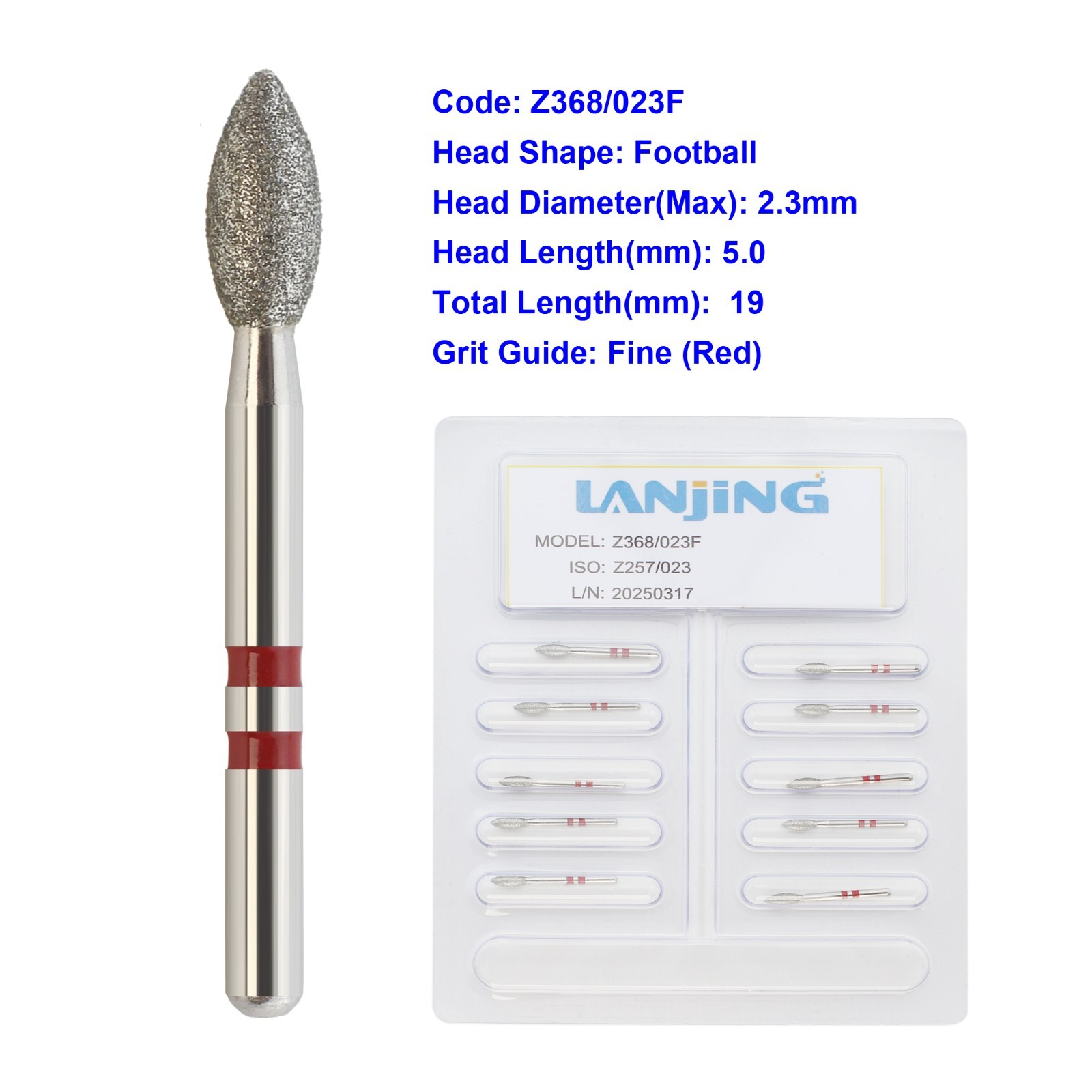 Zirconia Diamond Burs Dental FG High Speed Burr Football Round Fine Medium Grit