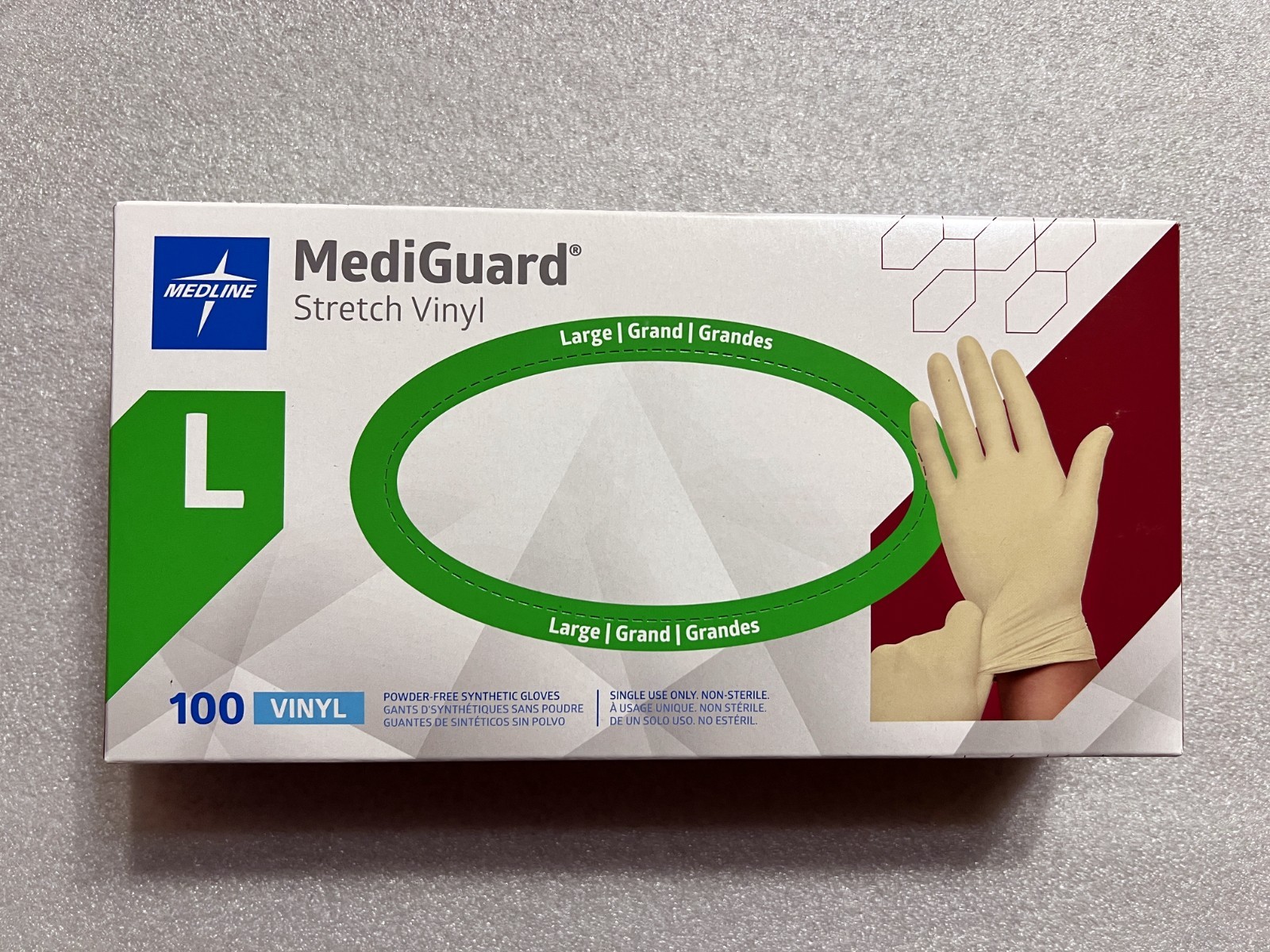 Medline MediGuard Stretch Vinyl Powder-Free Gloves – Large ,Nails Salon & More