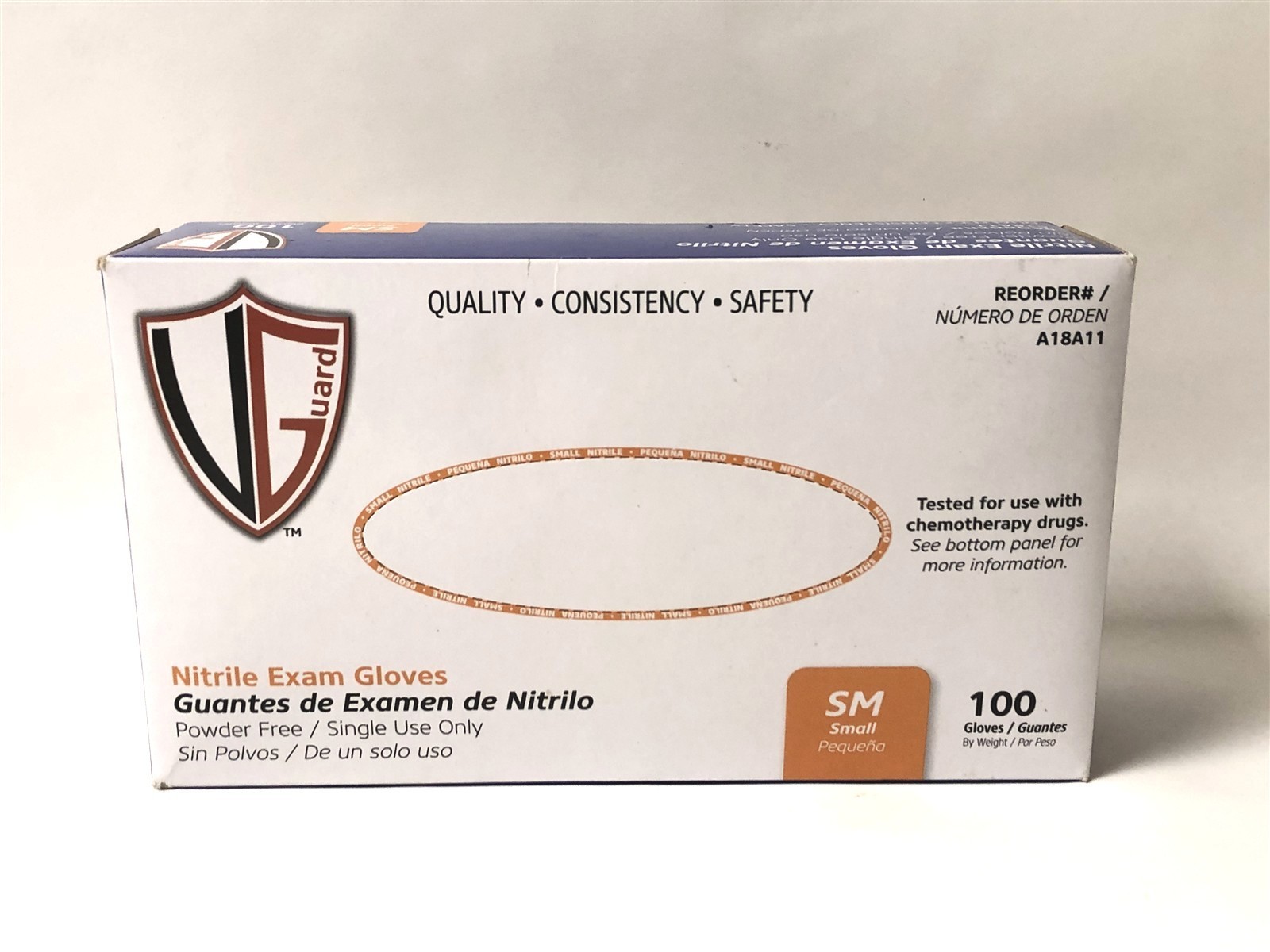 Vanguard A18A11 4 mil Nitrile Powder Free Chemo Exam Gloves, Blue – Small