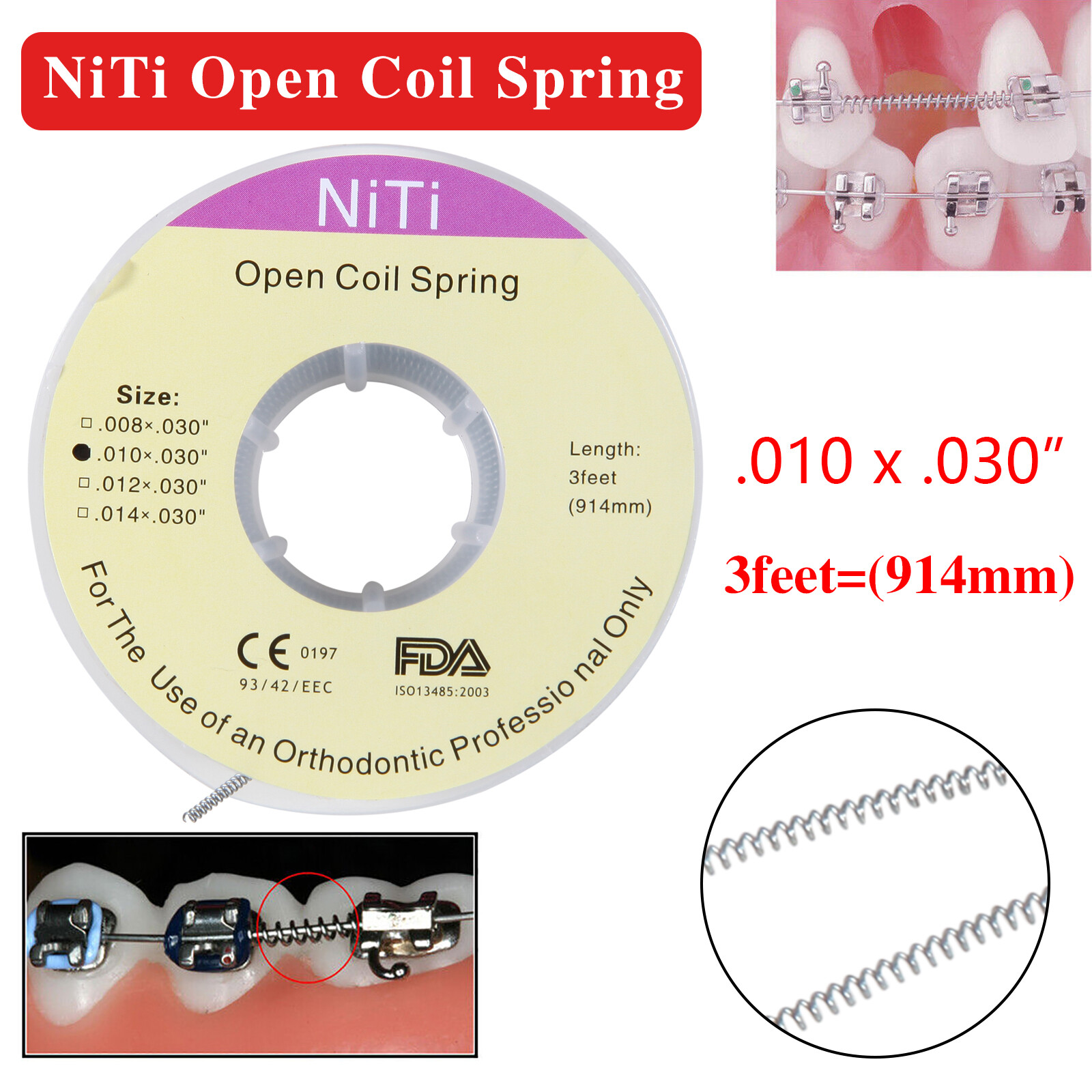 Orthodontic Niti Open Coil Spring Spool .008/010/012/014 Inch Dental
