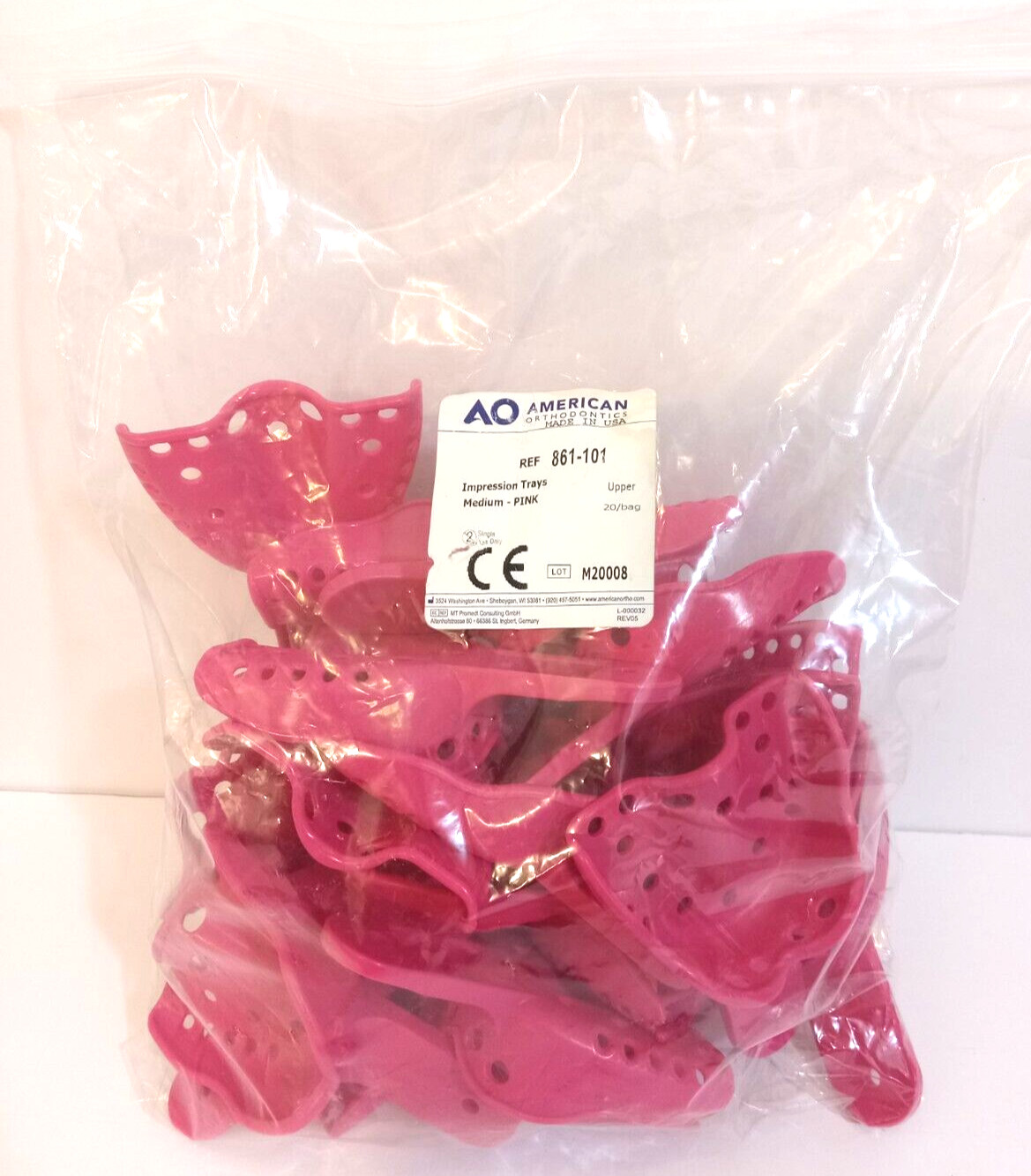 American Orthodontic Impression Trays Size Medium Pink Upper 20 Count NEW