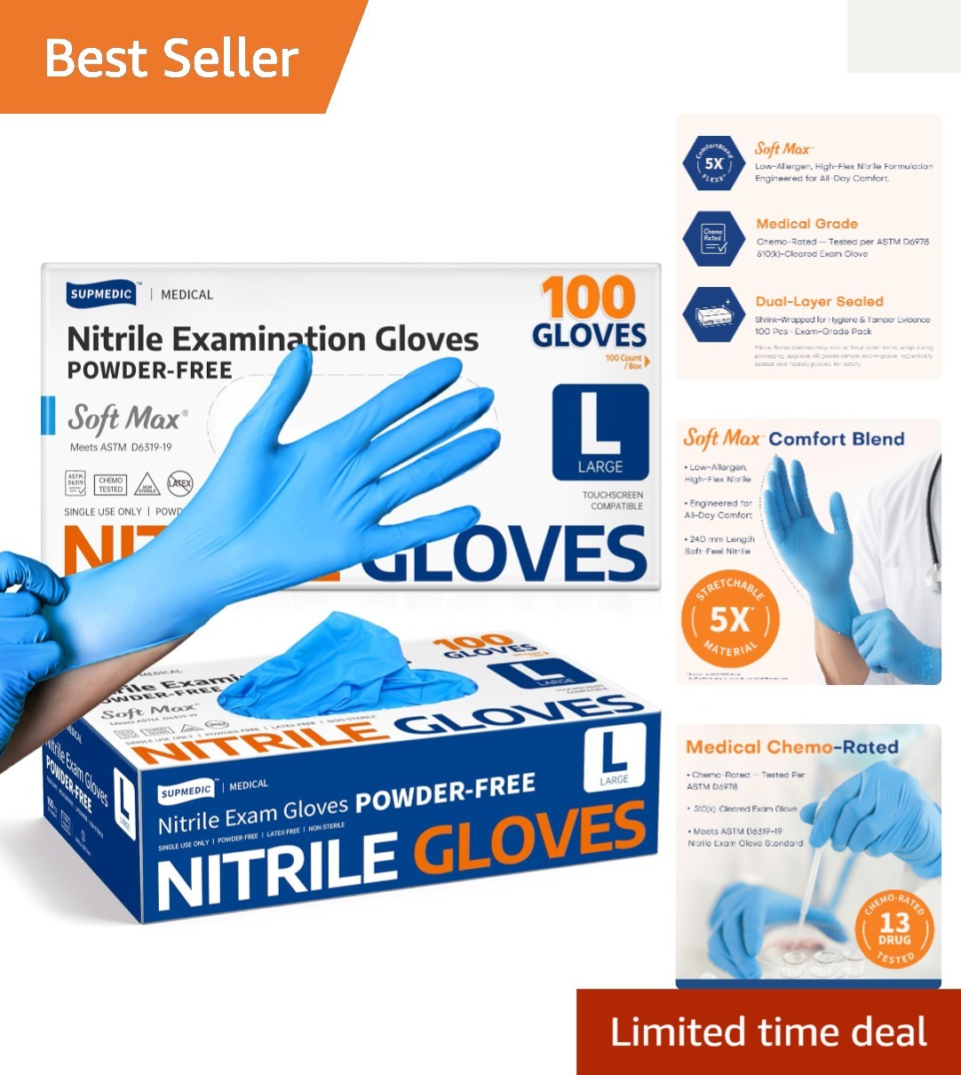 Versatile Blue Nitrile Exam Gloves, 100 Count – Medical & Food Handling Approved