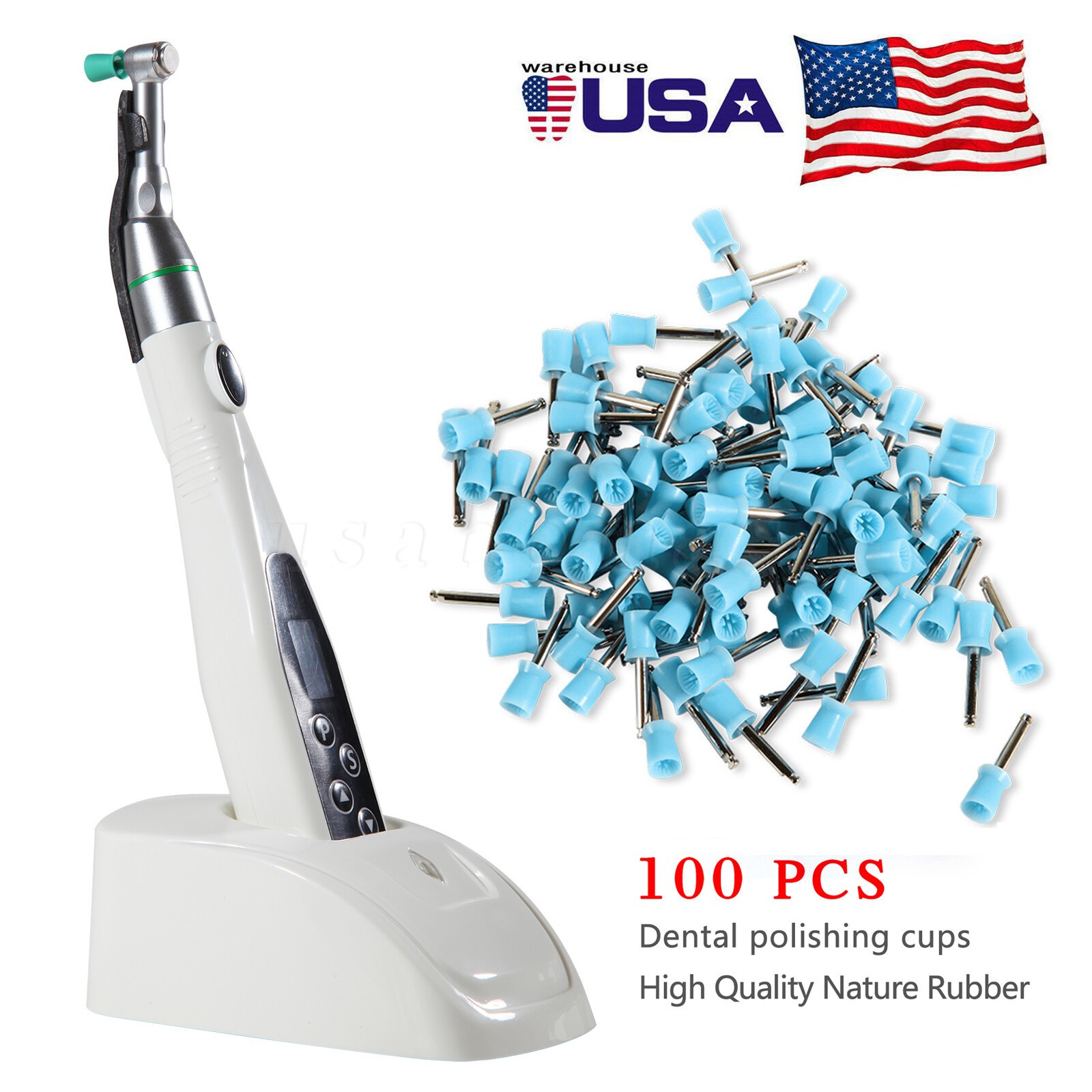 Dental LED Polishing Grinder Motor 4:1 contra angle / 100pcs Polishing cups USA