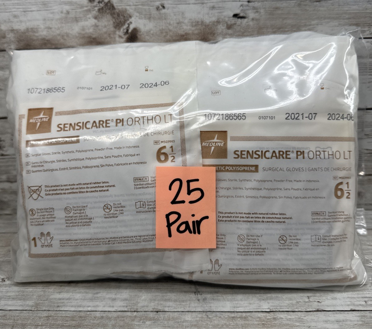 Sensicare Surgical Gloves PI ORTHO LT Synthetic *25 Pair* Size: 6.5 *See Date*