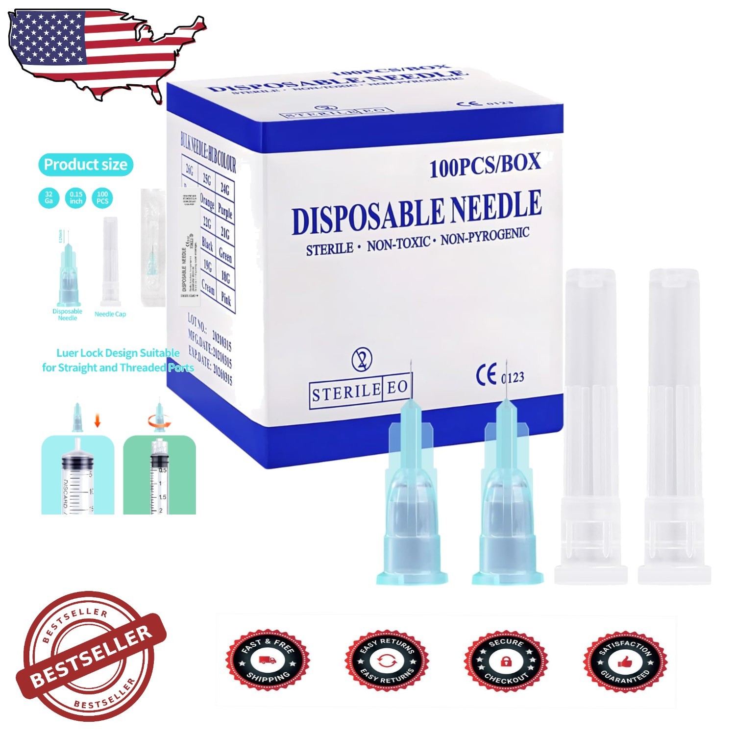100pcs 32 Gauge 4mm Laboratory Needles – Individually Sealed for Safety