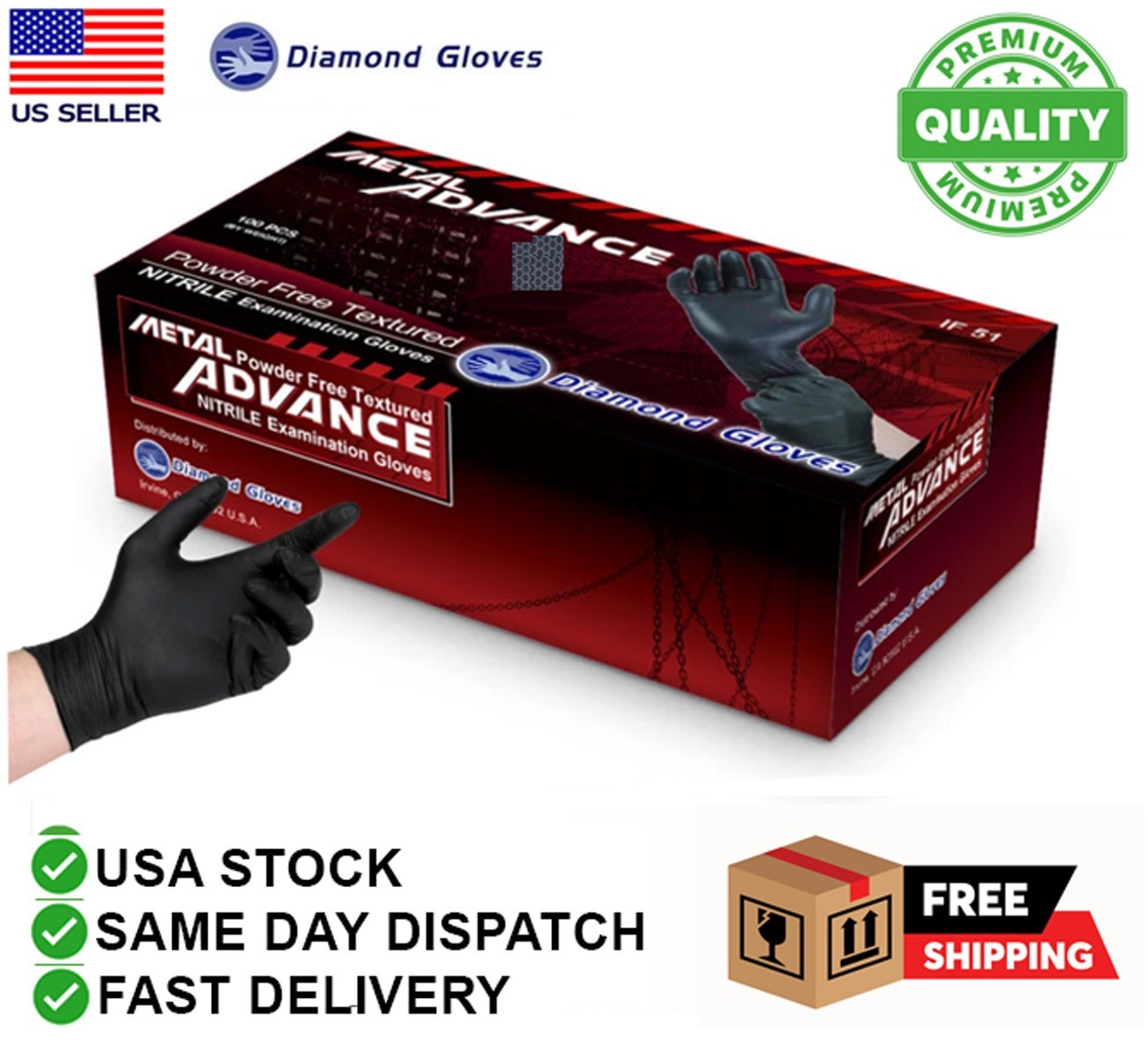 Advance Black Nitrile Exam Gloves Powder-Free 100 PC 5 Mil Latex-Free Glove New