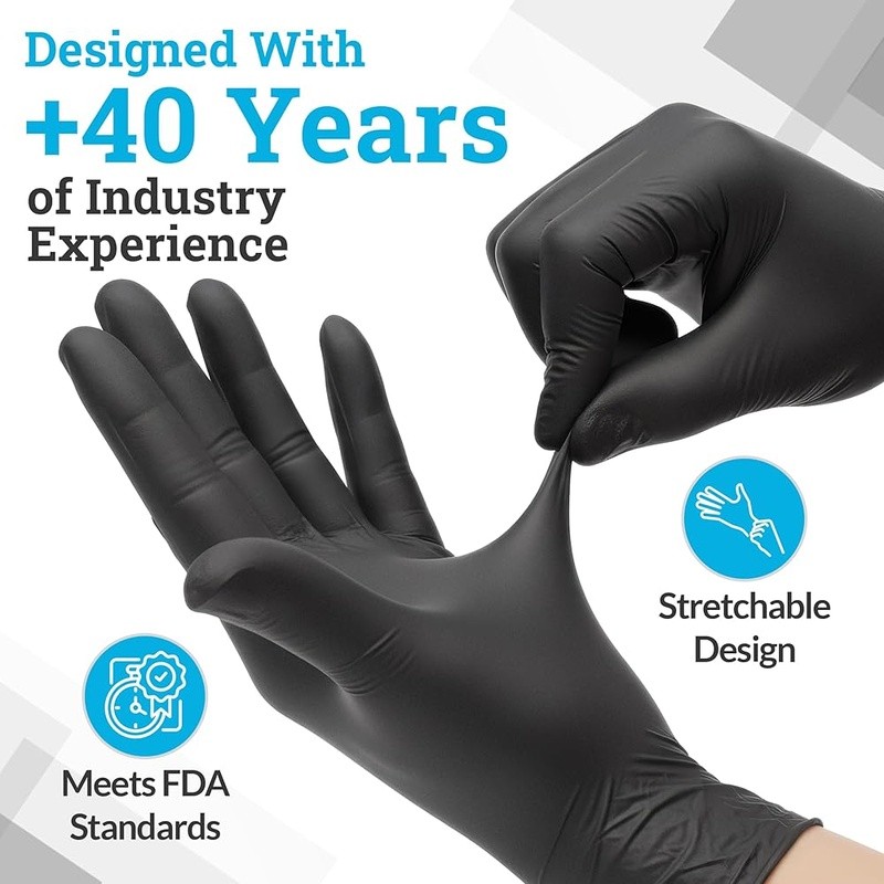 Nitrile Disposable Gloves Black Powder Latex Free Grip Kitchen BBQ Mechanic Pack