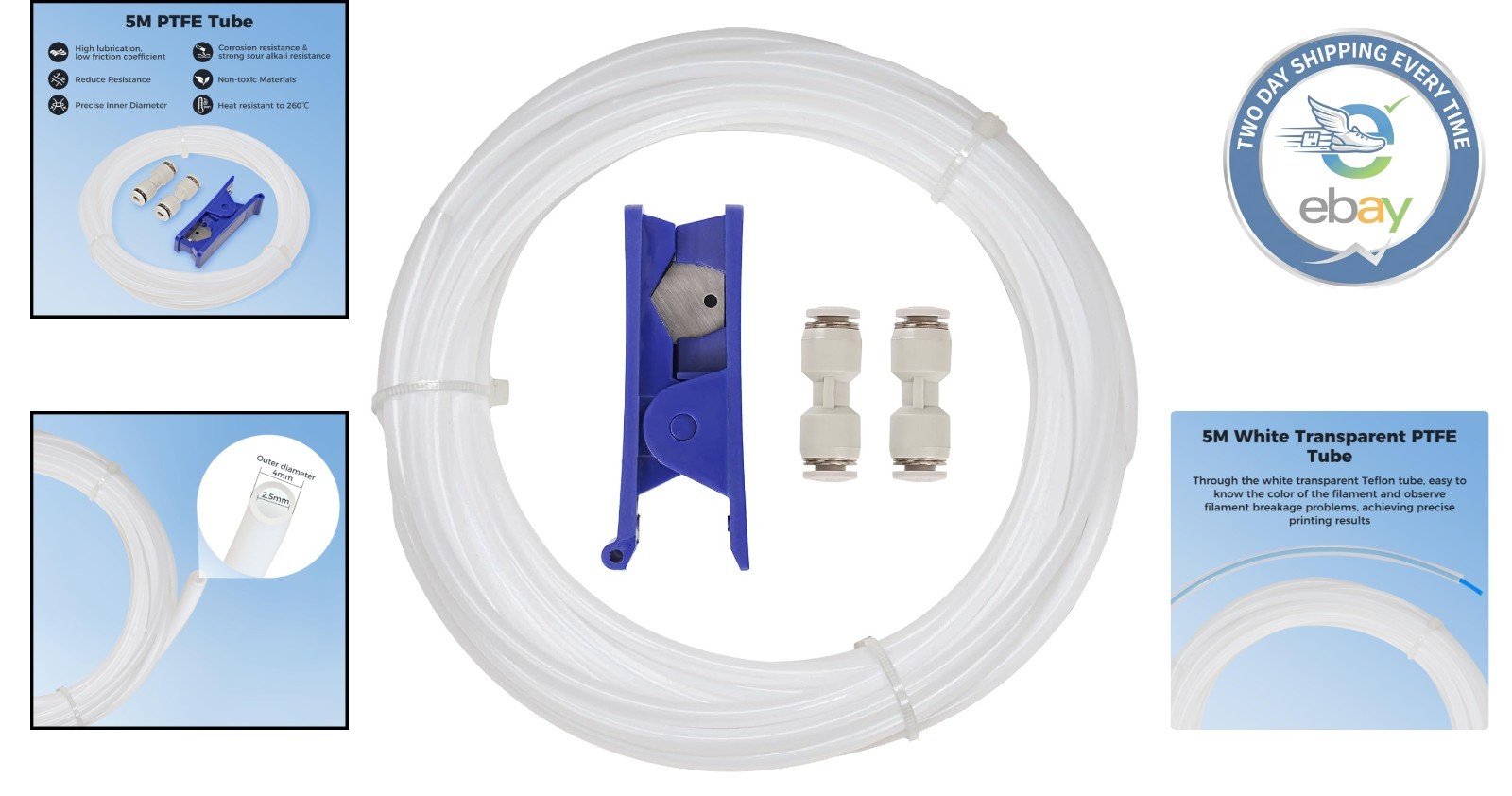 High-Performance 5M PTFE Tube 2.5mm ID & 4mm OD for 3D Printing Essentials