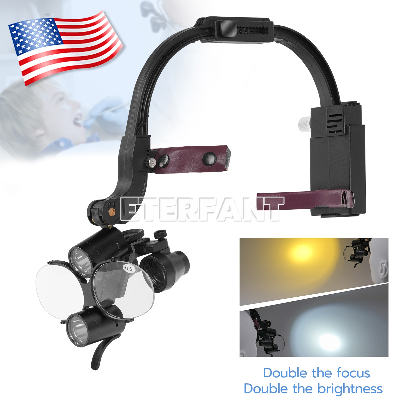 Dental 5/10W LED Headband Headlight Lamp/3.5X Binocular Loupe Headband Magnifier