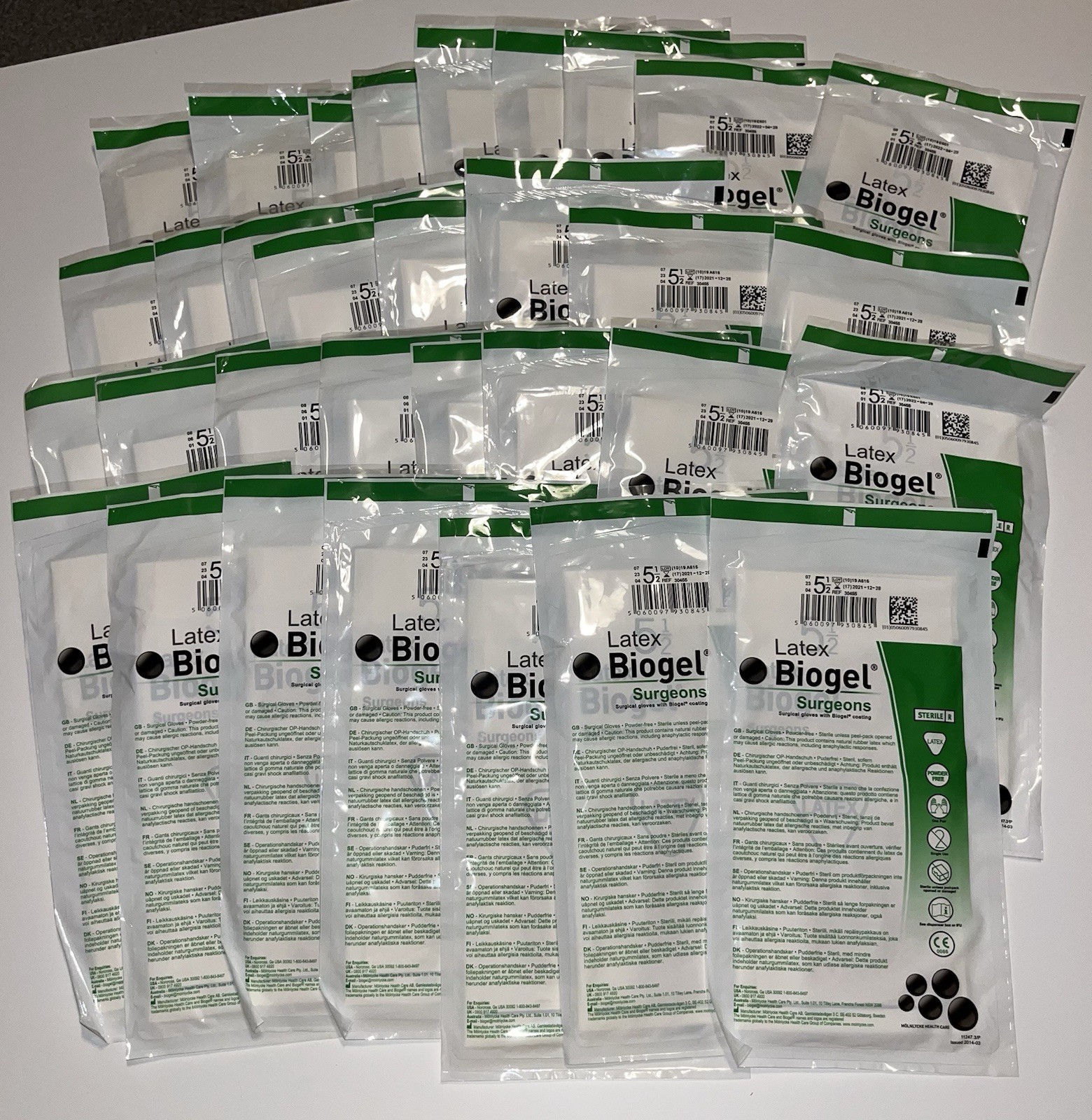 Molnlycke Biogel Surgeons Latex Surgical Gloves Size 5.5 Lot Of 32 Unopened