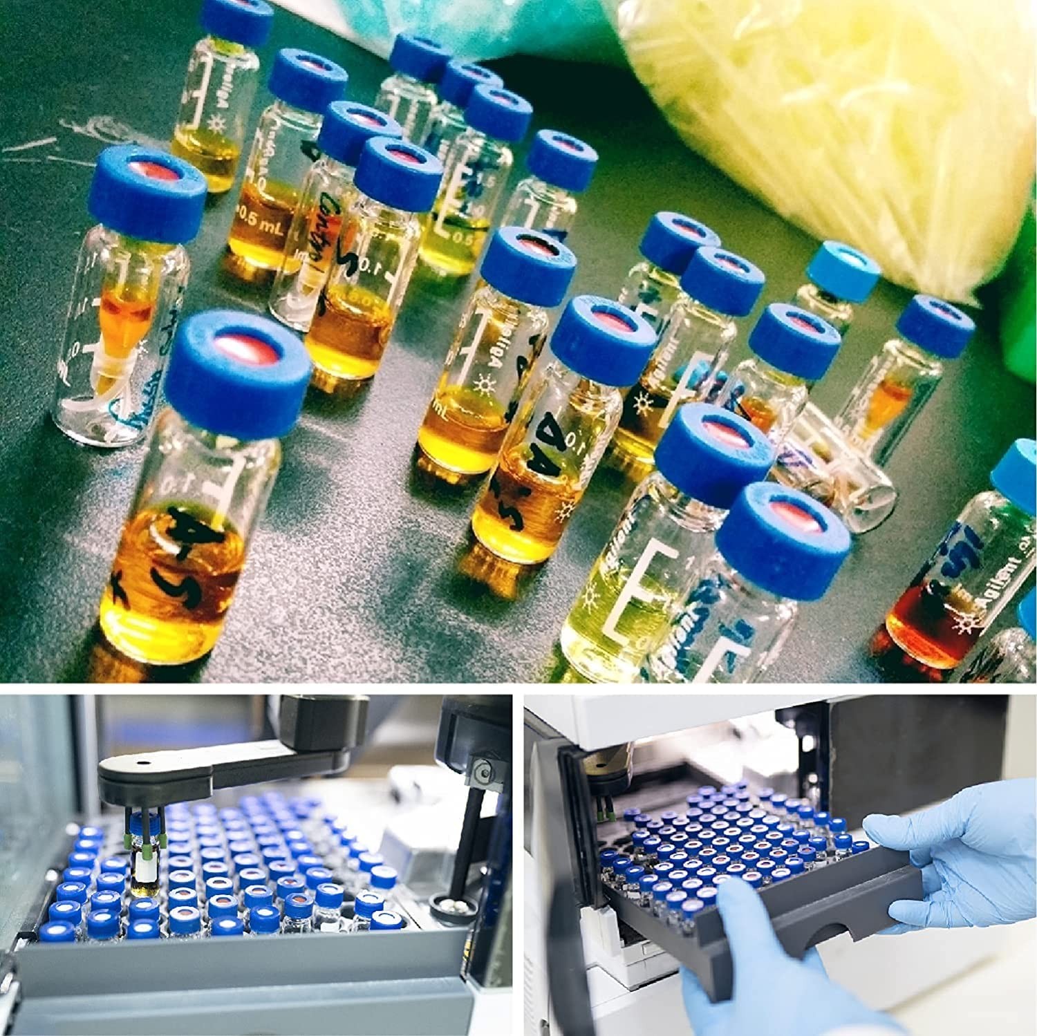 1000Pcs 2mL Glass Vials Amber Clear Autosampler Vials Sample Vials w/ Caps New