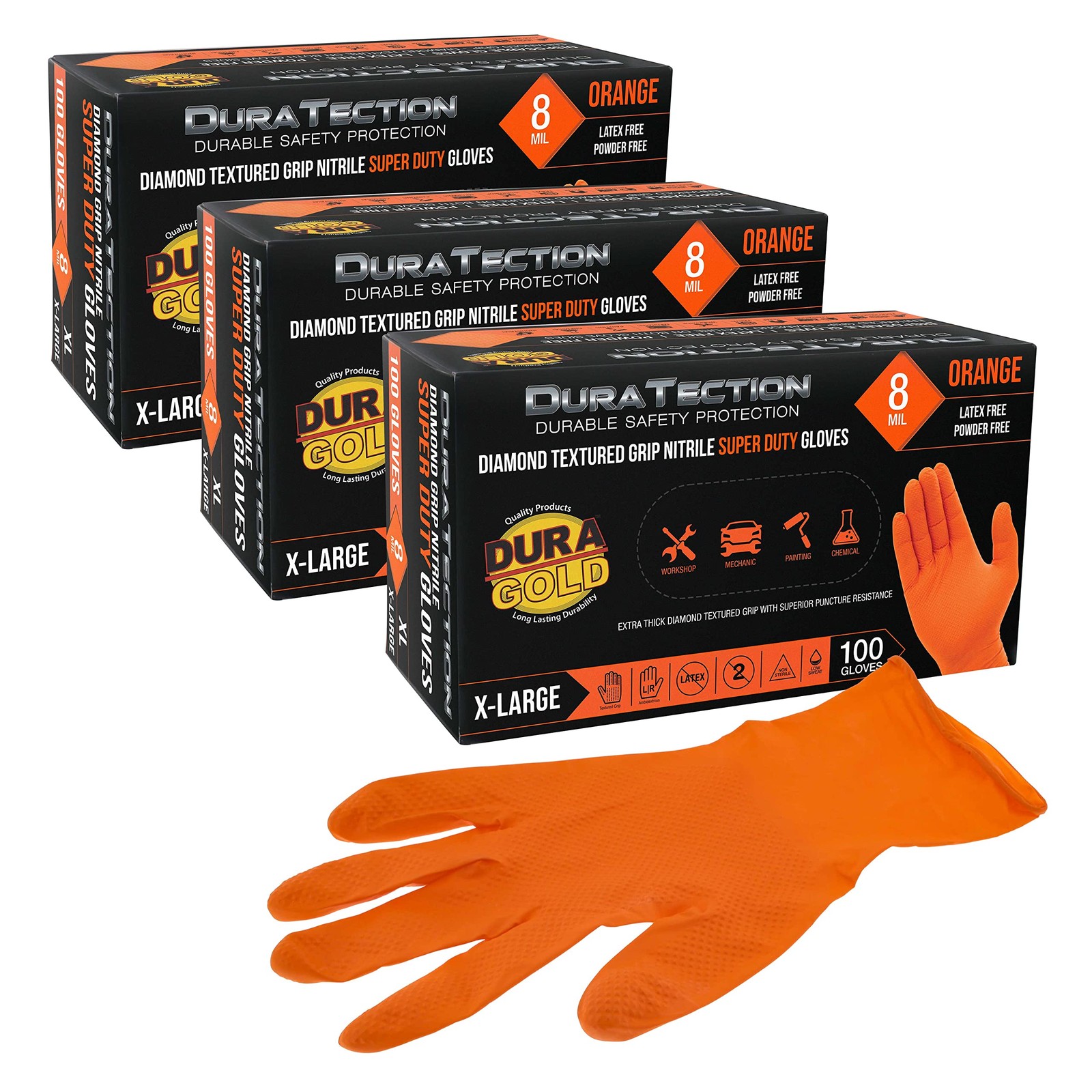 Dura-Gold Duratection 8 Mil Orange Super Duty Diamond Textured Nitrile