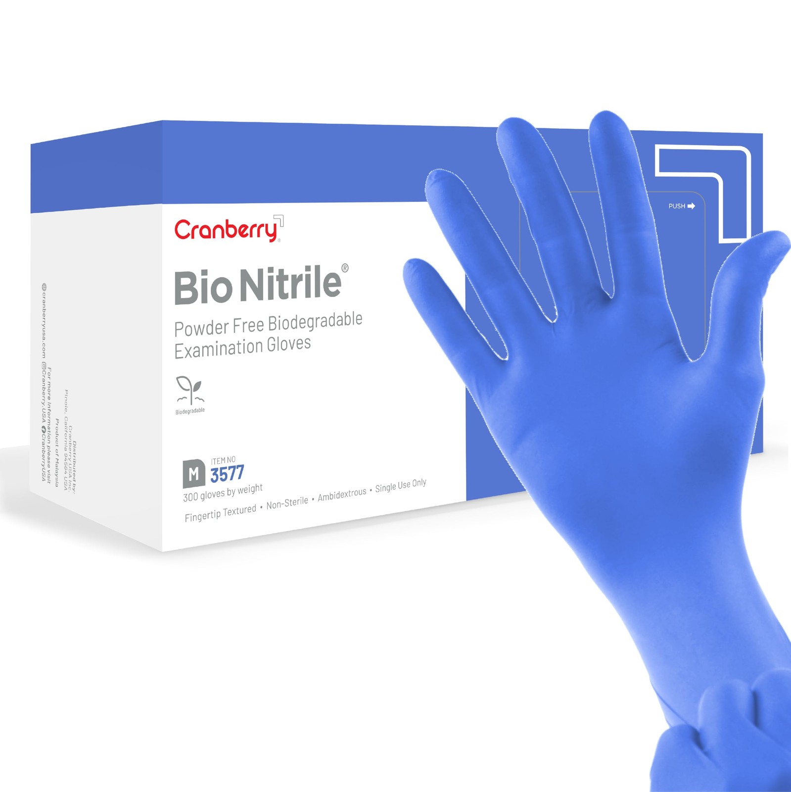 Cranberry USA Bio Nitrile Exam Gloves, Pack of 300, Medium, Blue