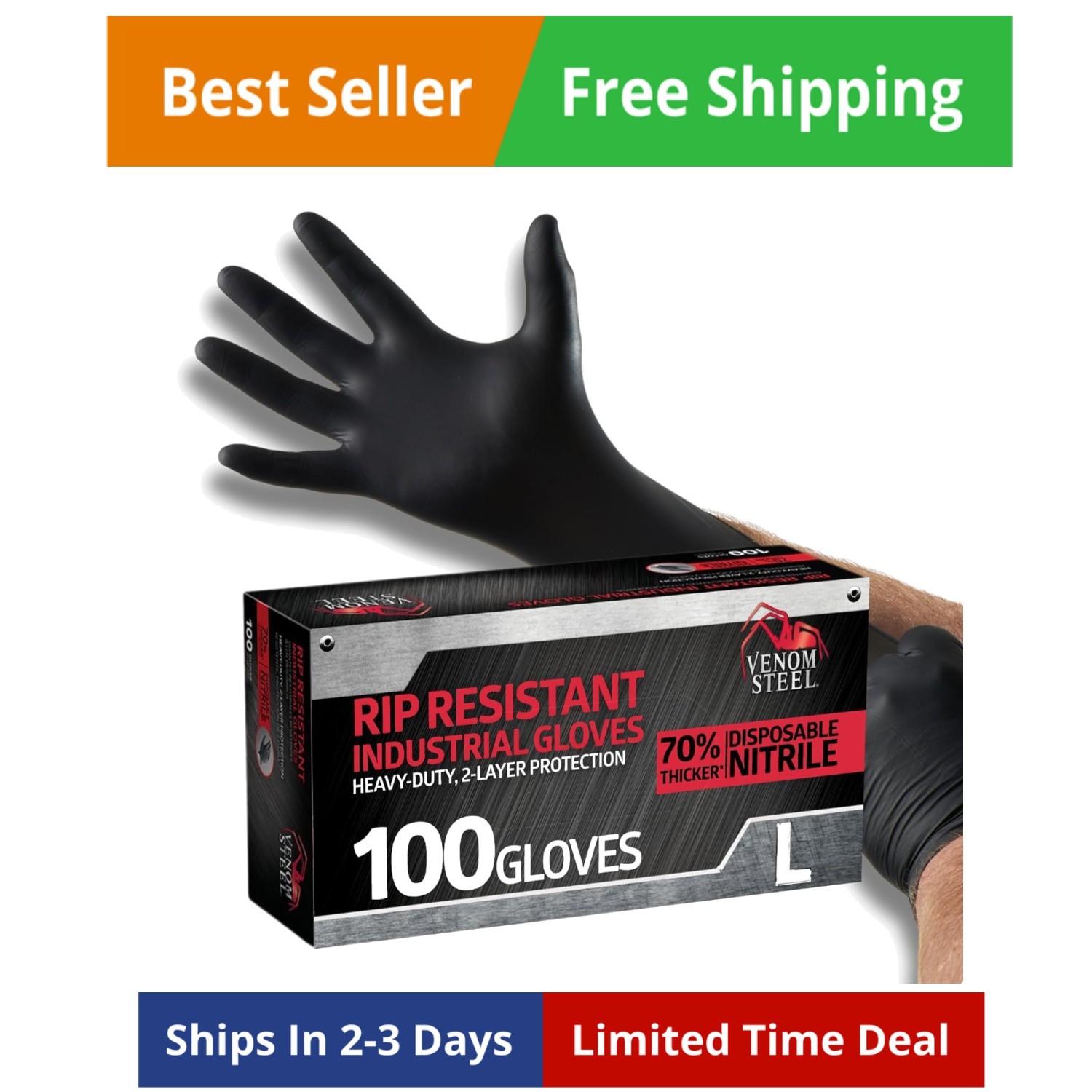 Industrial Nitrile Gloves, Chemical Resistant Disposable Black Gloves, Latex-…