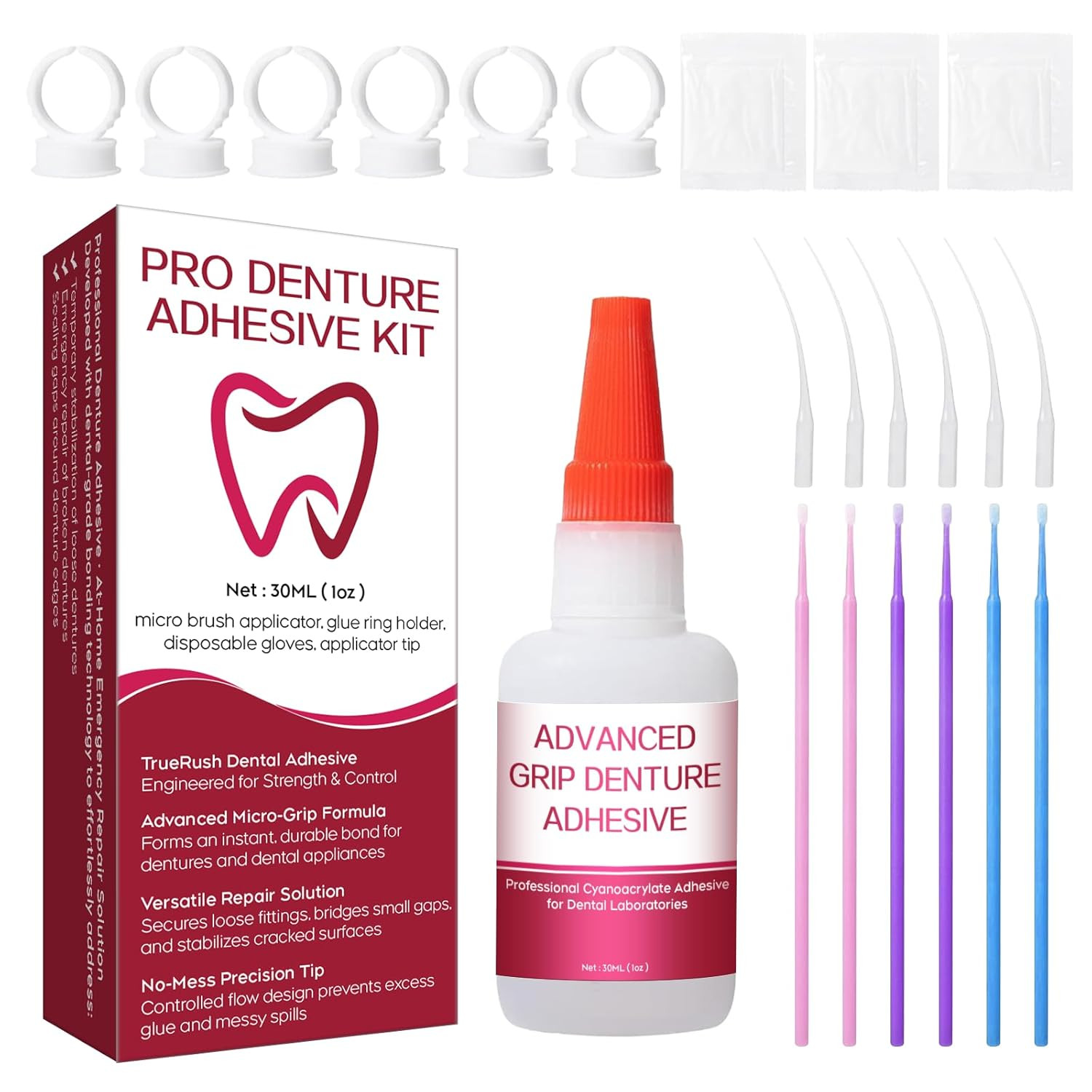 Pegamento dental de laboratorio dental (1 oz): repara grietas y fija dientes flo