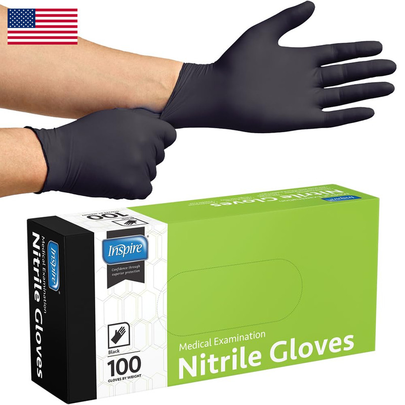 Inspire Black Nitrile Disposable Gloves 4.5 Nitrile Medical Exam Cooking