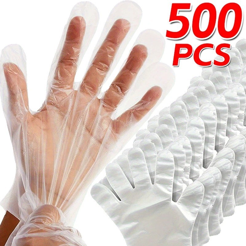 500/100Pcs Disposable Gloves Food Grade Plastic Transparent Gloves for Restauran