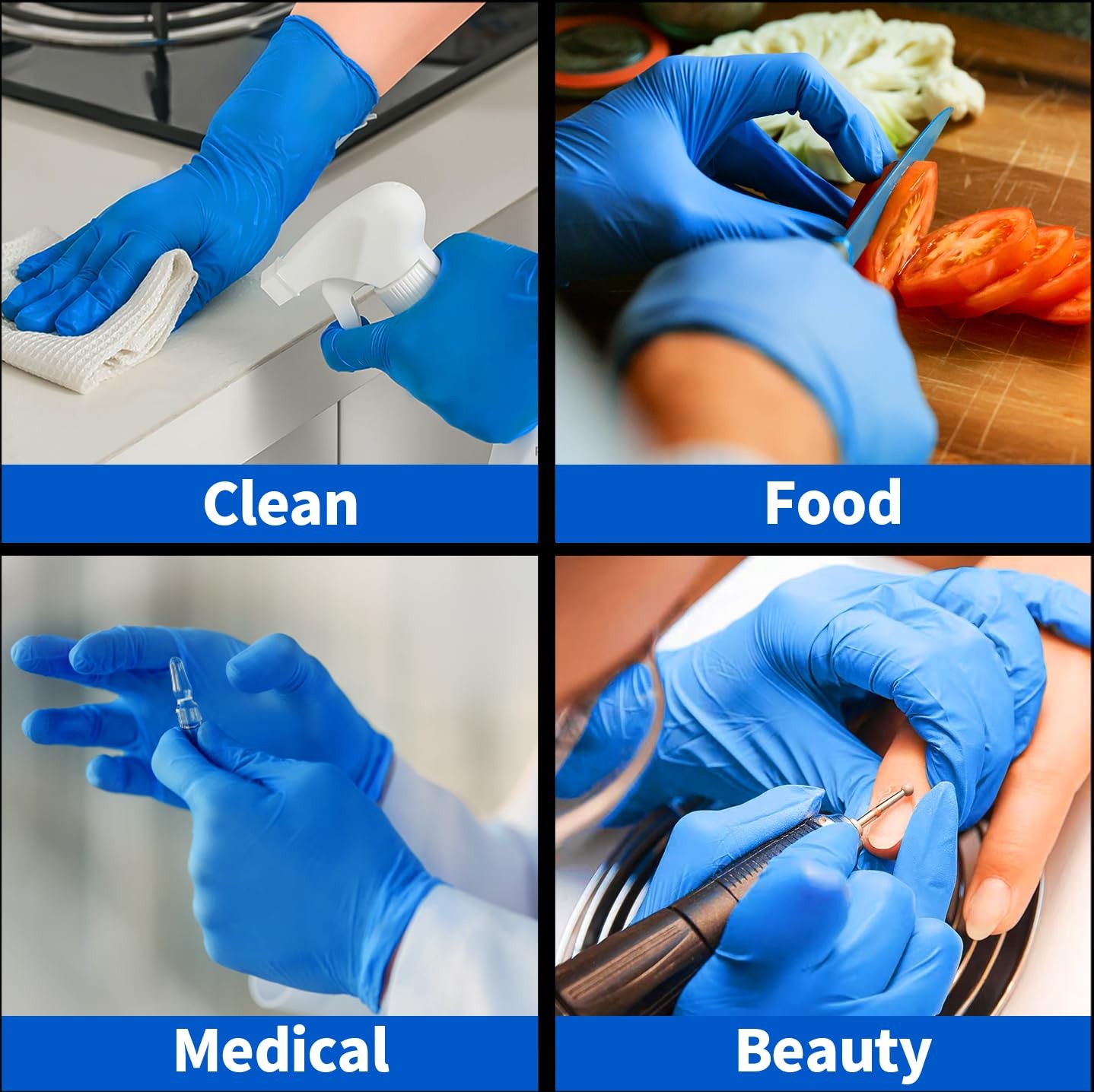 Supmedic Blue Nitrile Exam Gloves, 5 mil Powder-Free Chemo-Rated Food Safe