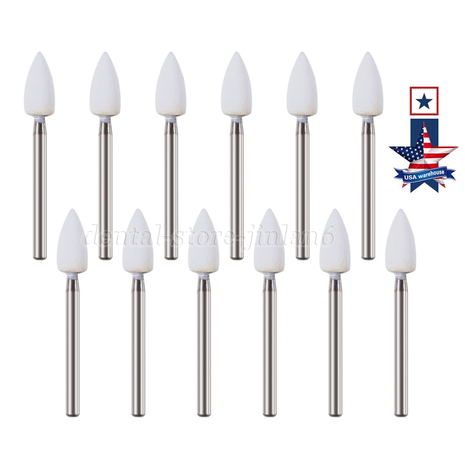 Dental High Speed FG Polishing Bur Kit Resin White Stone Flame Shape 12 Pcs/Set