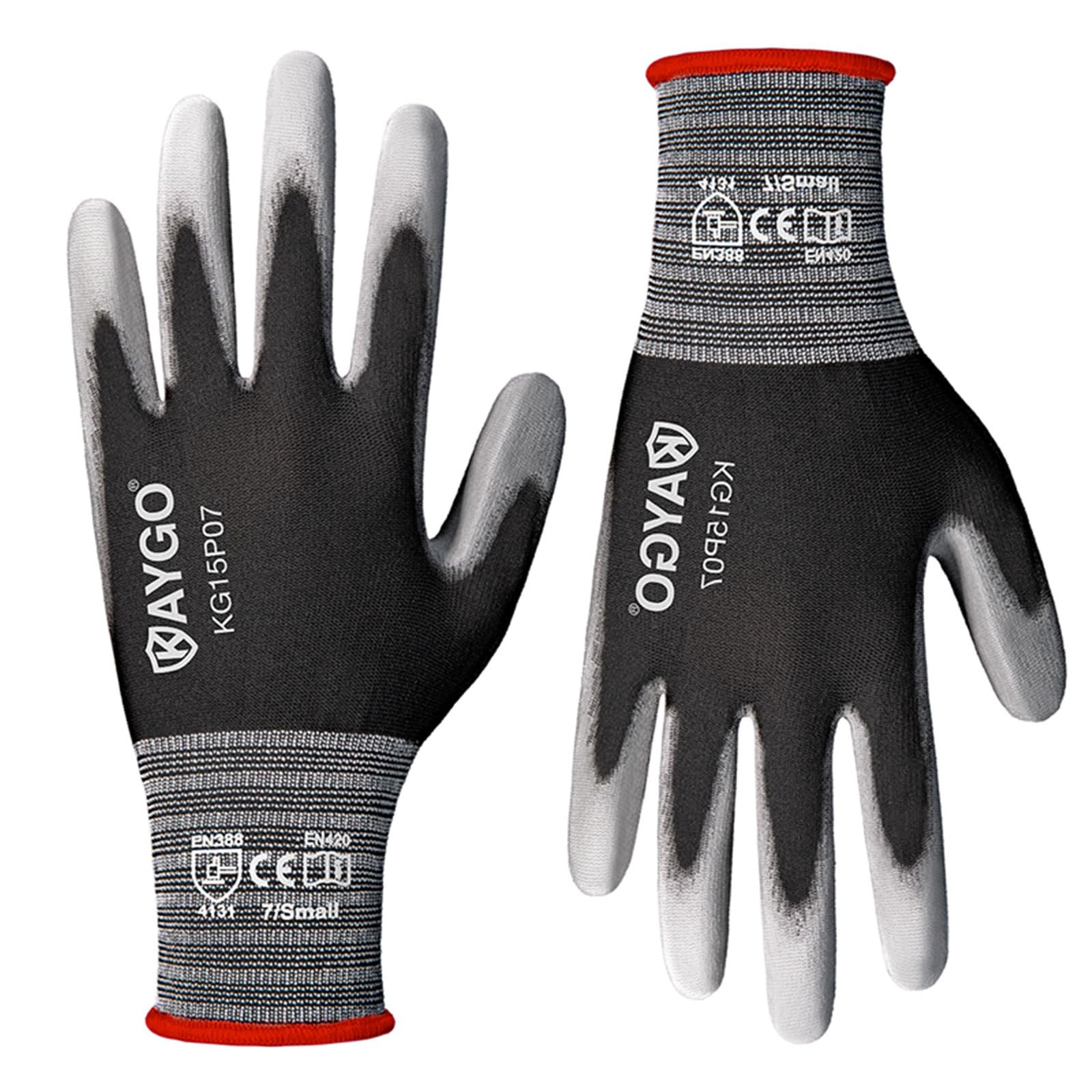 KAYGO Work Gloves 60 Pairs PU Coated KG15P Nylon Liner Flexible Polyurethane