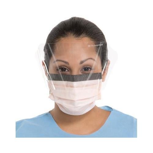 Halyard 47147 Fluidshield Earloop Face Masks ASTM Level 3 With Visor Peach 25/Bx