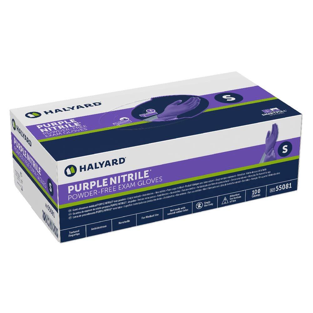 HALYARD PURPLE NITRILE* Exam Gloves, Powder-Free, 5.9 mil, Small, 55081 (Box of