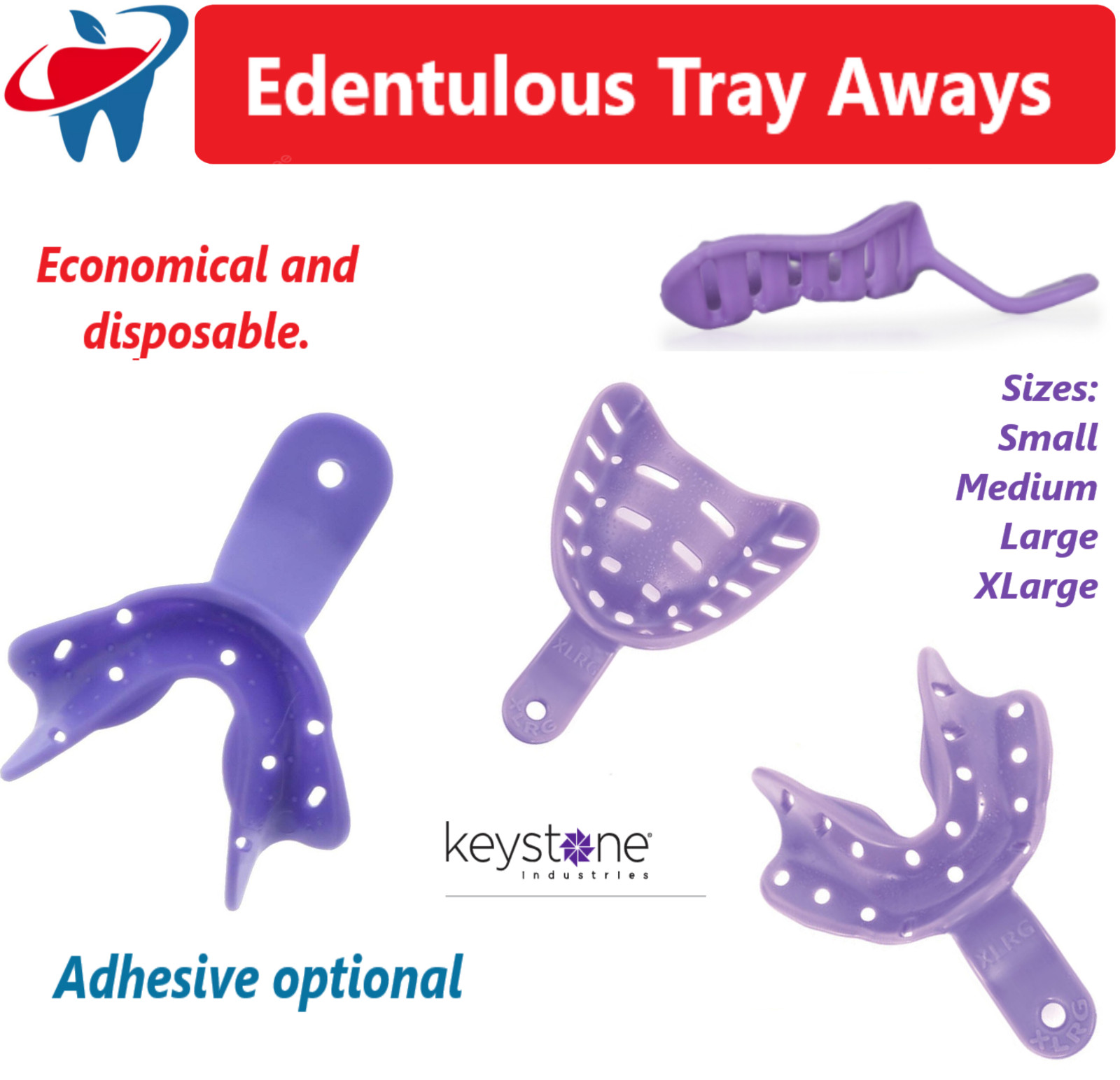 Dental Impression Trays Edentulous TrayAways Perfor Trays, Keystone, Choose Pack