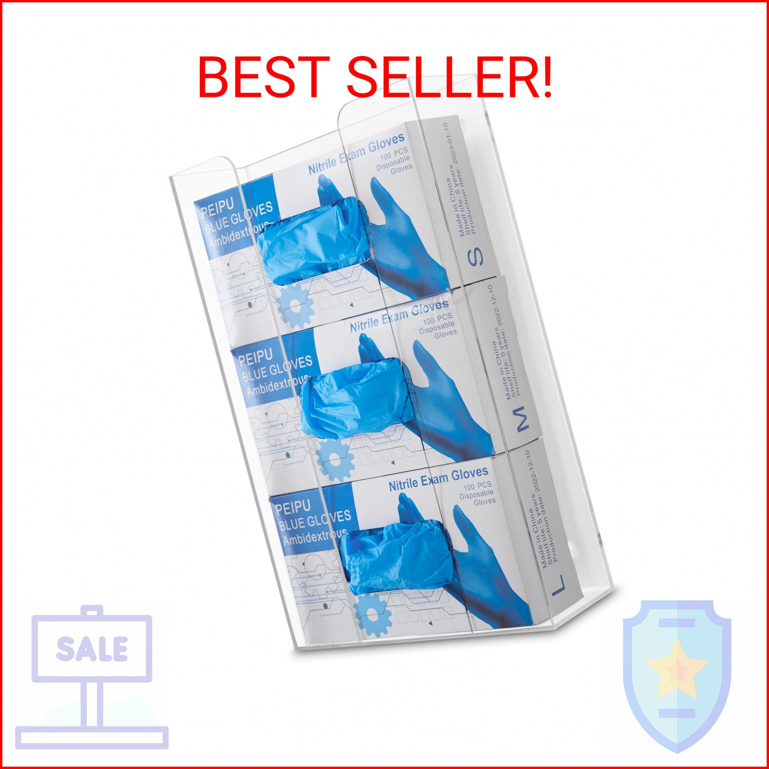 Stock Your Home Triple Acrylic Gloves Dispenser, Tissue Box Shelf, Glove Holder