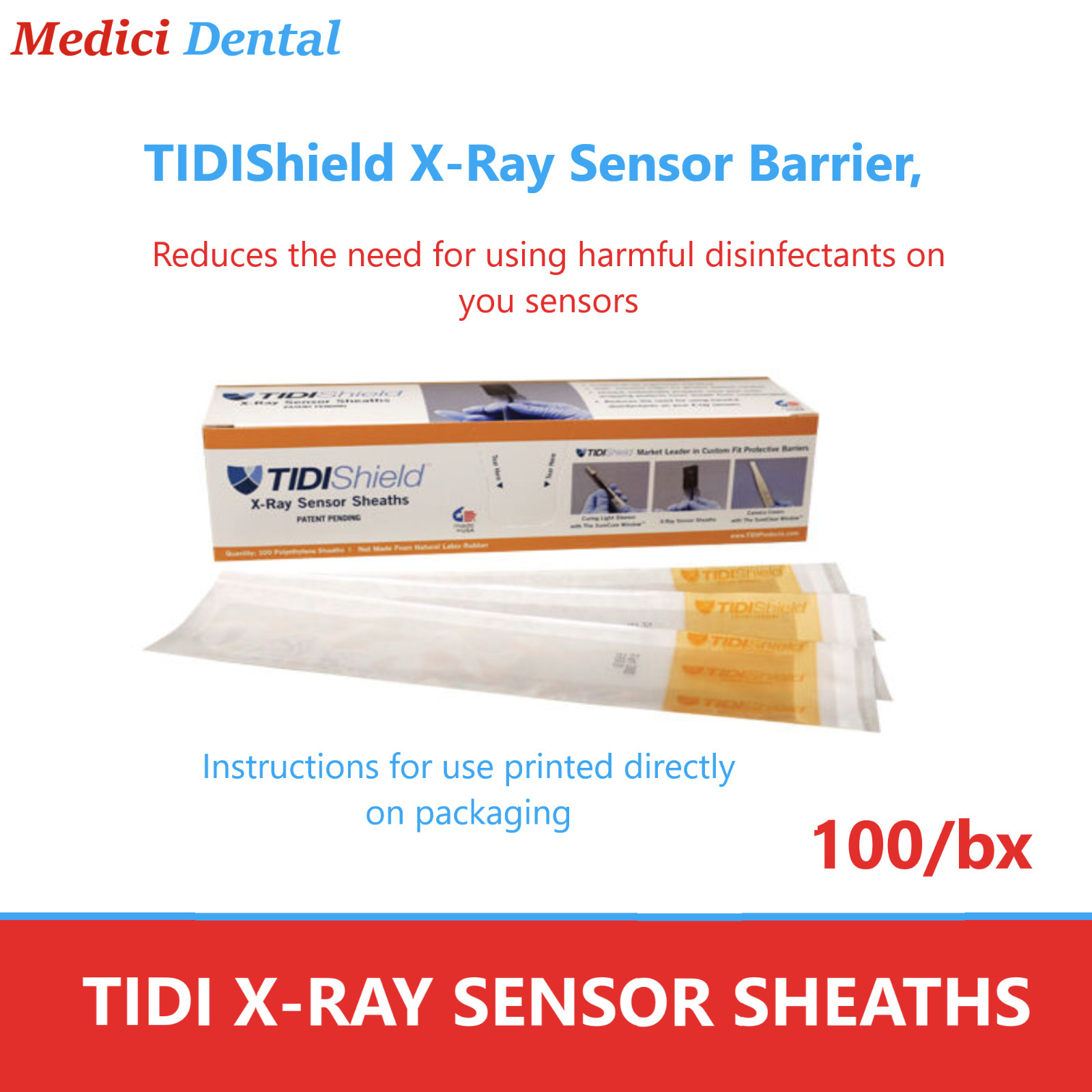 Dental TIDIShield X-Ray Sensor Sheath For: Schick CDR Elite, Size 2, 100-500/bx