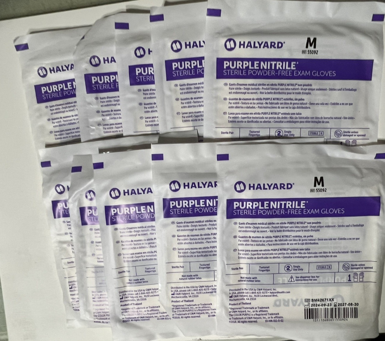 Halyard Purple Nitrile STERILE Exam Gloves 55092 MEDIUM EXP 2027 Lot of 12