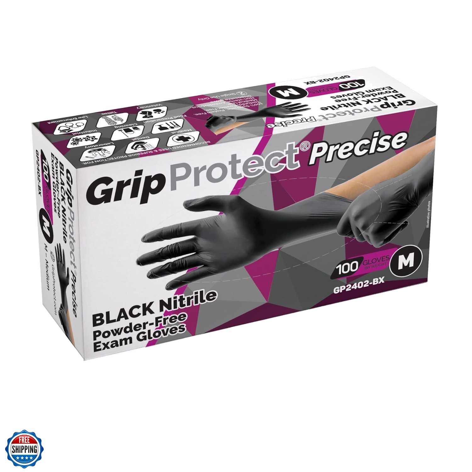Precise Black Nitrile Gloves, Exam, 4 Mil, Food, Home, Cleaning, Medical/Dent…