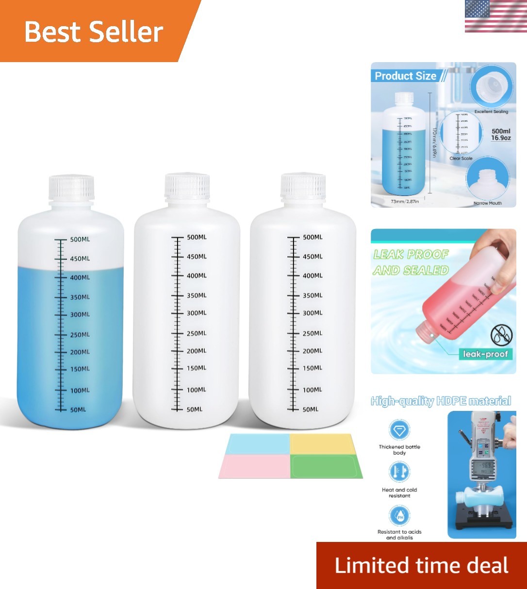 3-Pack 16oz Reusable Plastic Chemical Containers – Leak-Proof Design & Easy Fill
