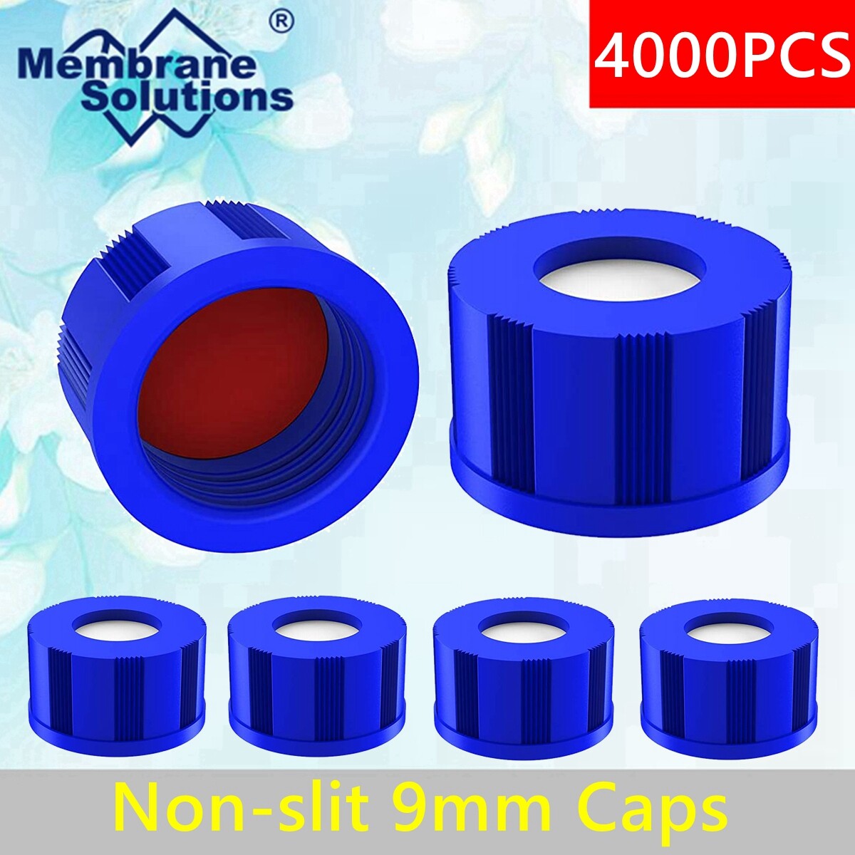 4000-Screw Thread Blue Cap,2ml Autosampler Vial Caps,9mm,Red PTFE/White Septa US