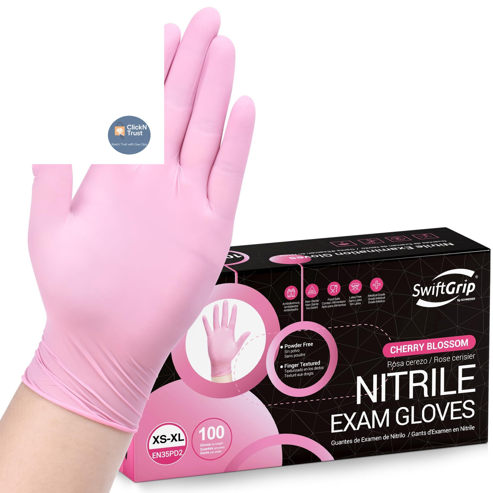 SwiftGrip Pink Nitrile Gloves, 3-mil, Industrial Gloves Medium,