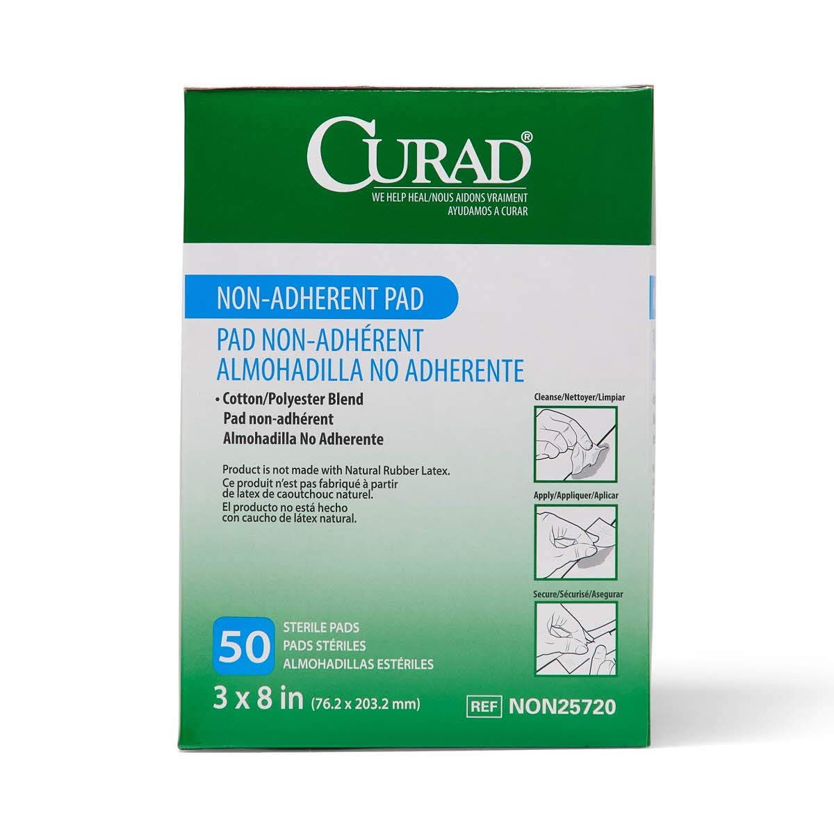 CURAD Sterile Non-Adherent Pad, 3×8 (Pack of 50) 3″ x 8″, White