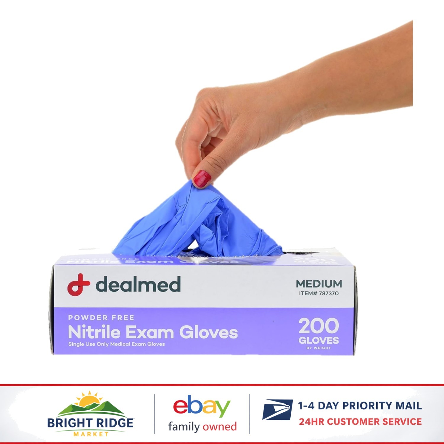 Medium Nitrile Exam Gloves, Stretchable, Latex-Free, 200 Count for Medical Use