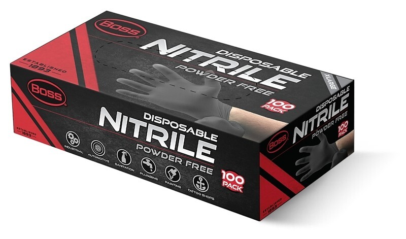 NEW BOSS B21051-XL BOX 100 Disposable Gloves X-LARGE BLACK NITRILE POWDER FREE