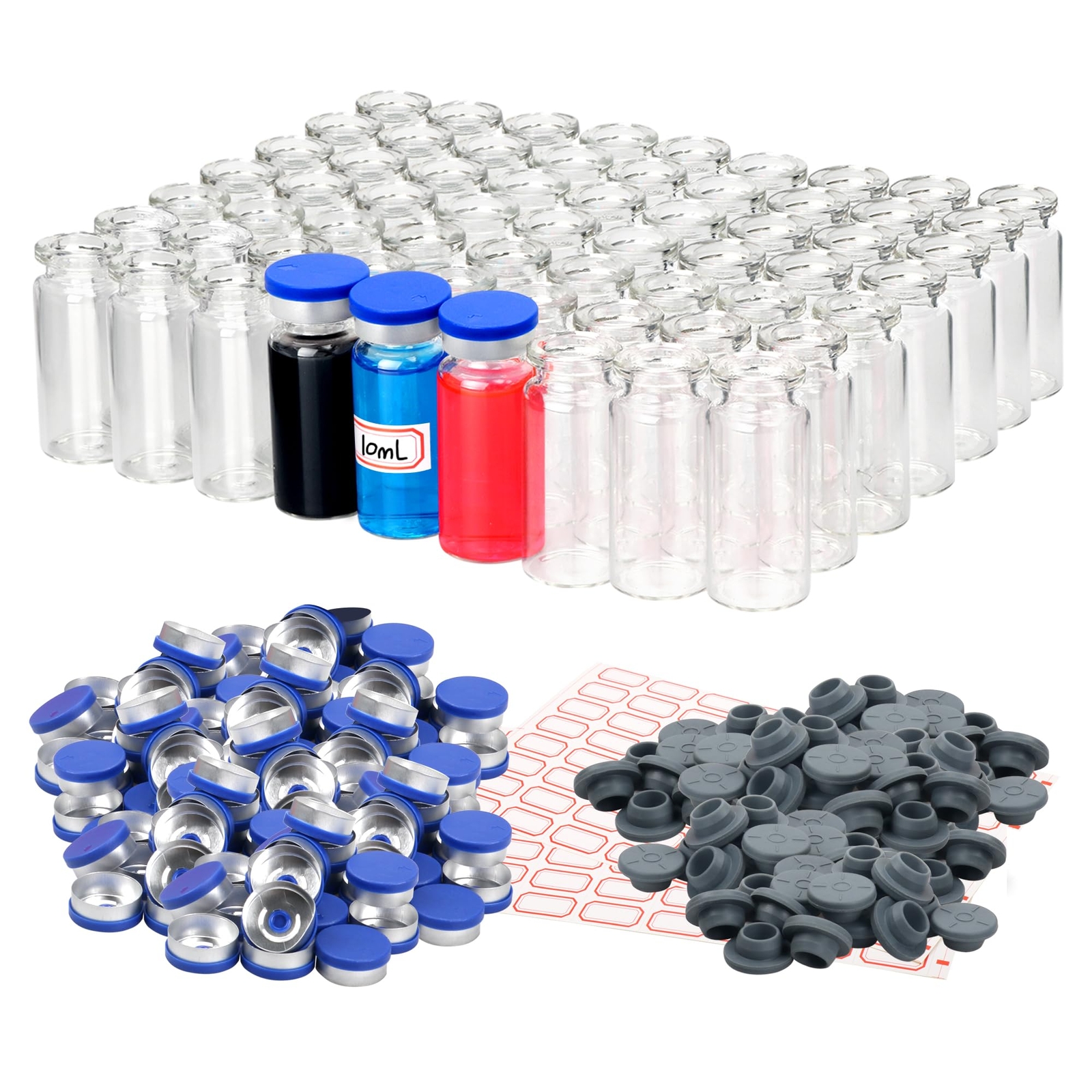 100 Pack 10ml Glass Vials Clear Glass Headspace Vial with Plastic-Aluminum Fl…