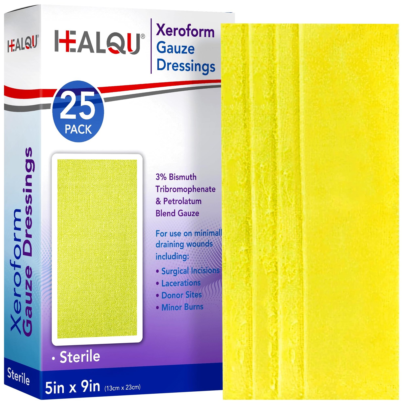 HEALQU Xeroform Petrolatum Dressing 5×9 – Box of 25 5×9″ (25 Pack), Yellow