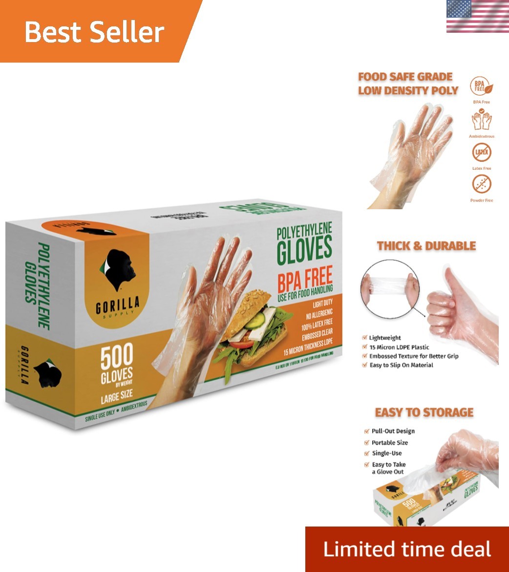 500 Large Transparent Gloves – Food Safe, Latex Free, Perfect for Kitchen Tasks