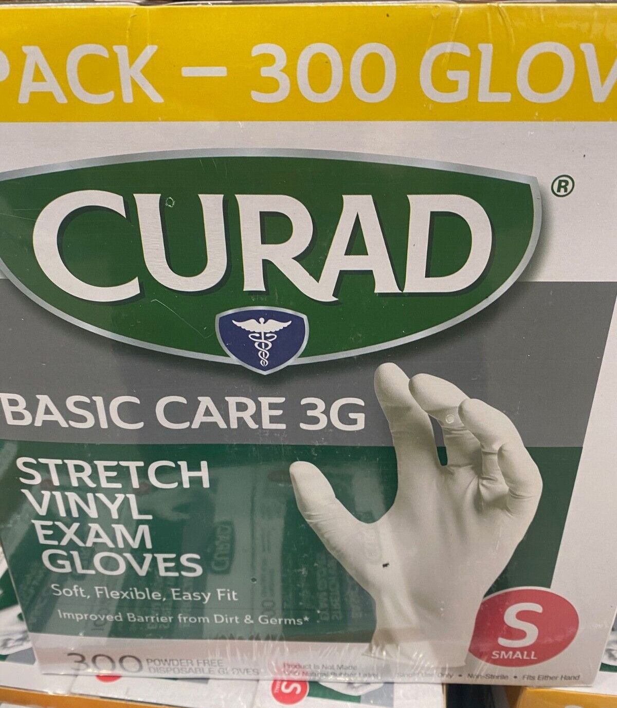 CURAD Basic Care 3G Stretch Vinyl Exam Gloves, 300 Piece, Soft Flexible Easy Fit