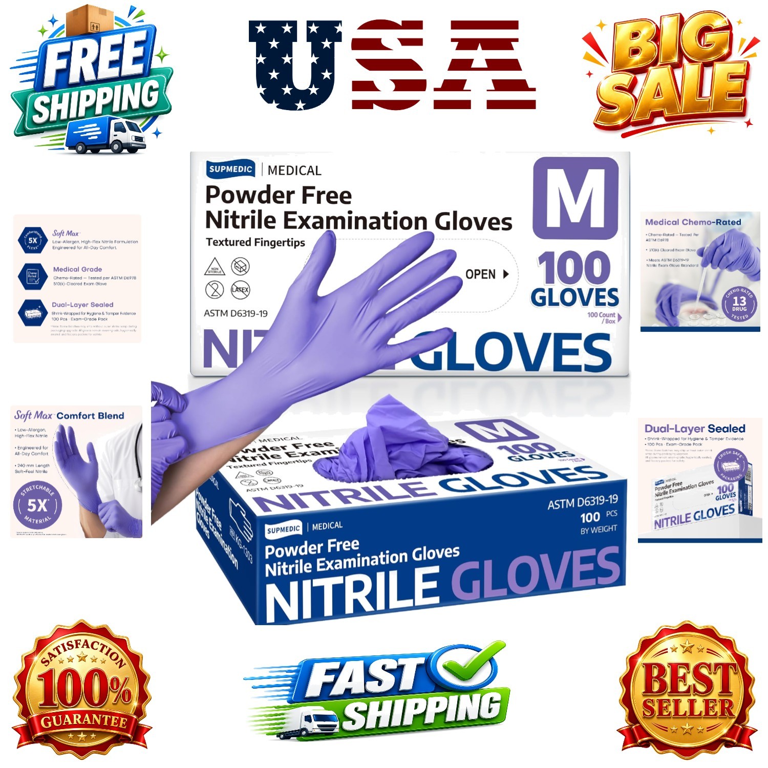 Medical Soft Max Nitrile Disposable Gloves, 100 Ct Latex-Free Powder-Free Foo…