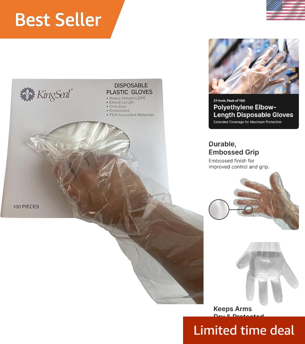 21-Inch Elbow Length Disposable Poly Gloves – Bulk Pack of 100, Embossed Grip