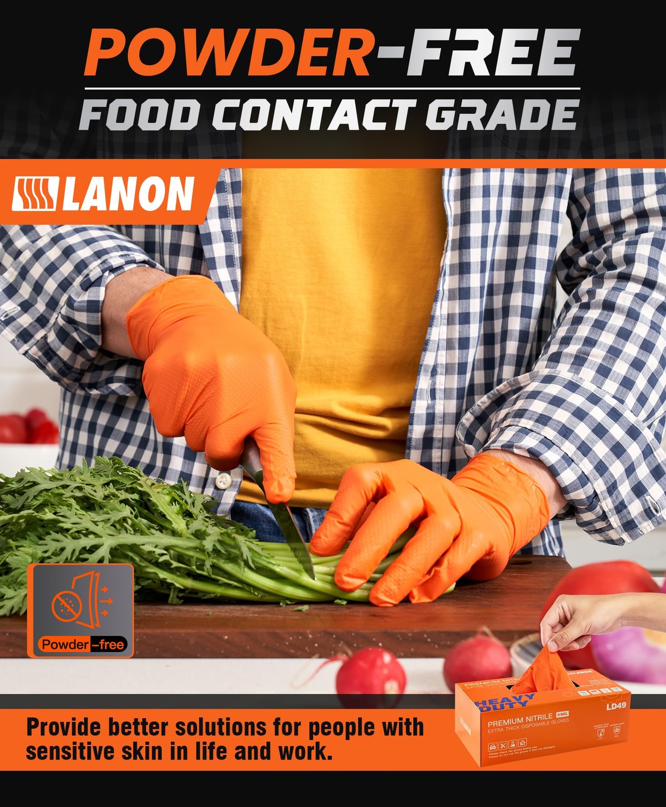 LANON 8mil Orange Disposable Nitrile Gloves, Mechanic, Heavy Duty, Food Safe,…