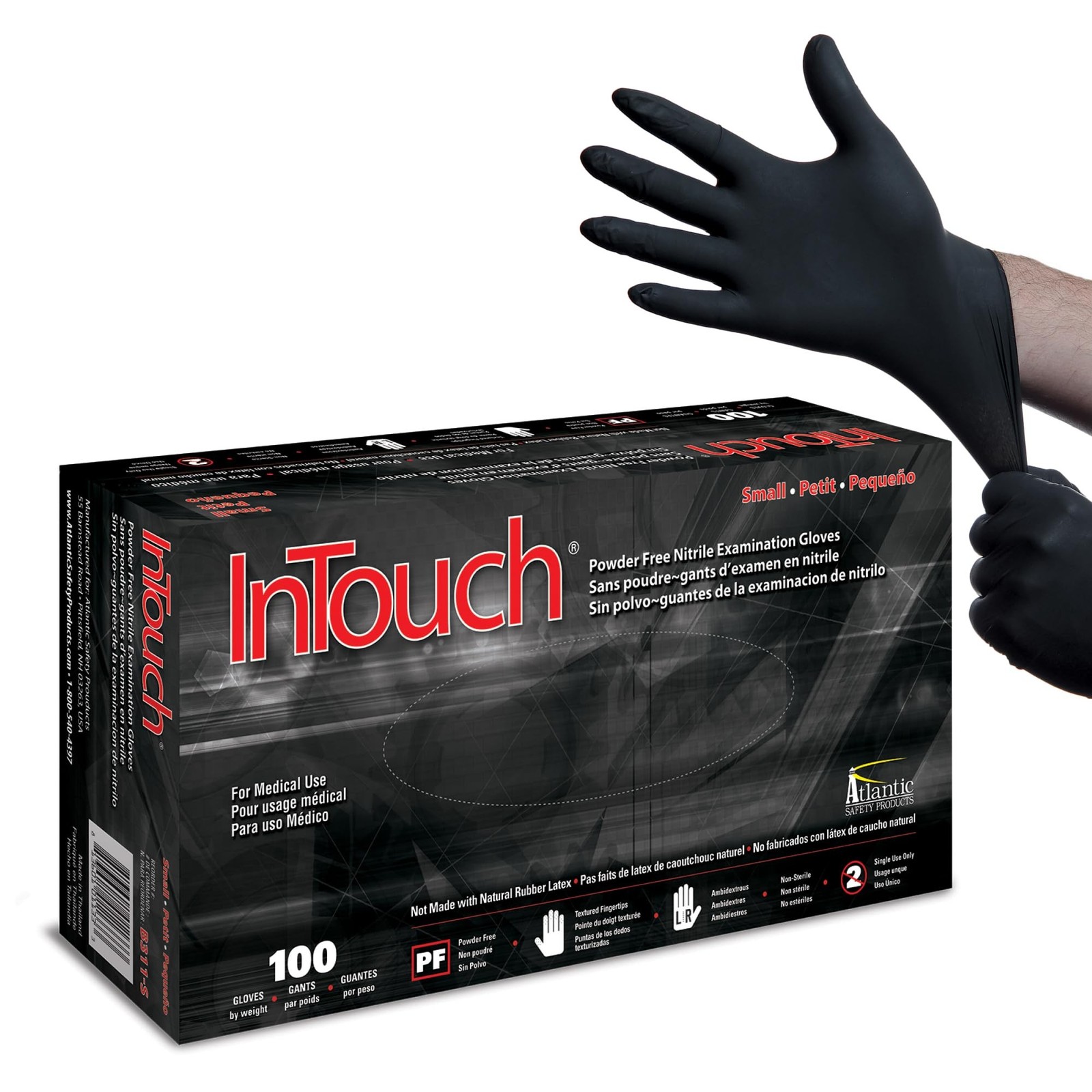 InTouch B311 Exam Gloves, Disposable, Latex-Free Nitrile Gloves, Black, Small…