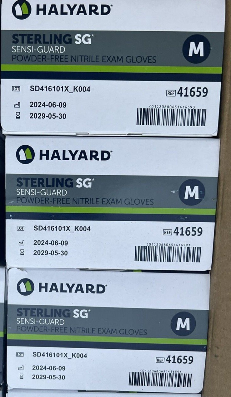 Gloves* Halyard Sterling SG Sensi-Guard PF Nitrile Medical Medium 41659 Lot of 3